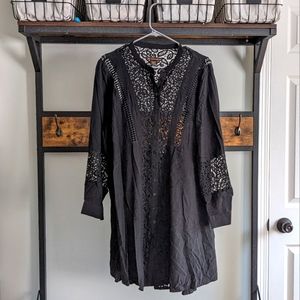 Boho Black Tunic Top Size 14
